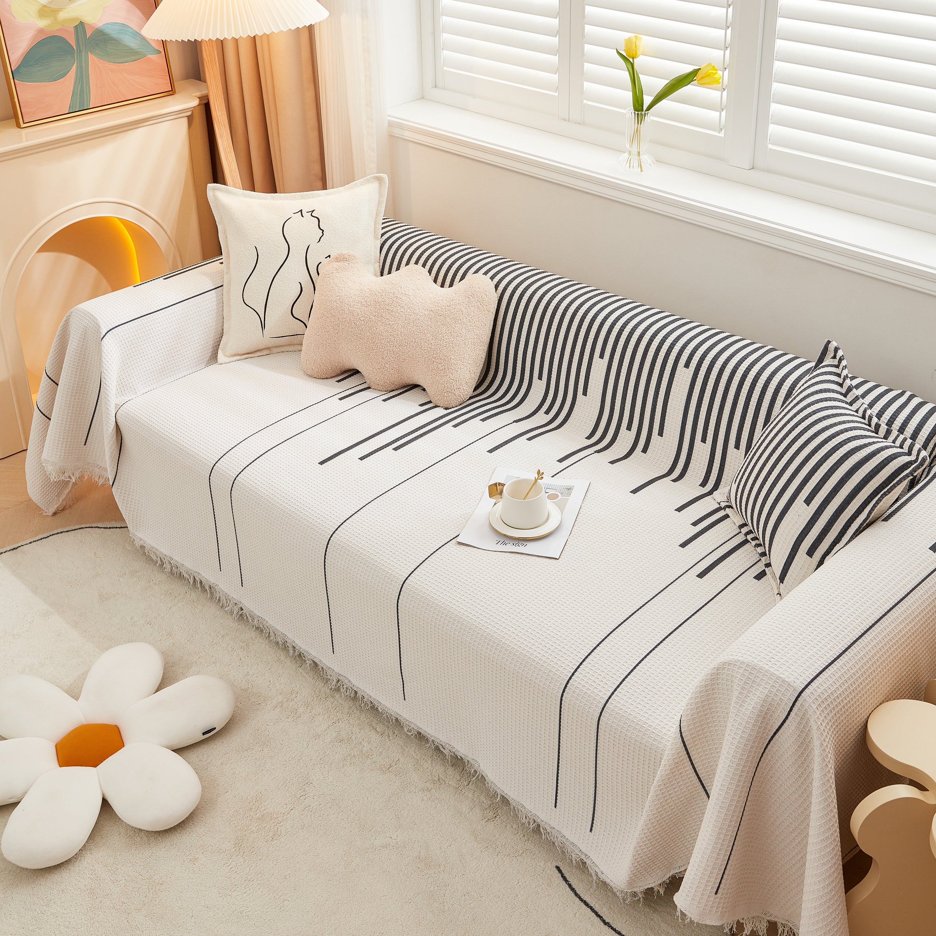 Furniture Covers for Pets, Waffle Lattice Fabric Sofa Throw, Couch Cover Blanket Throw