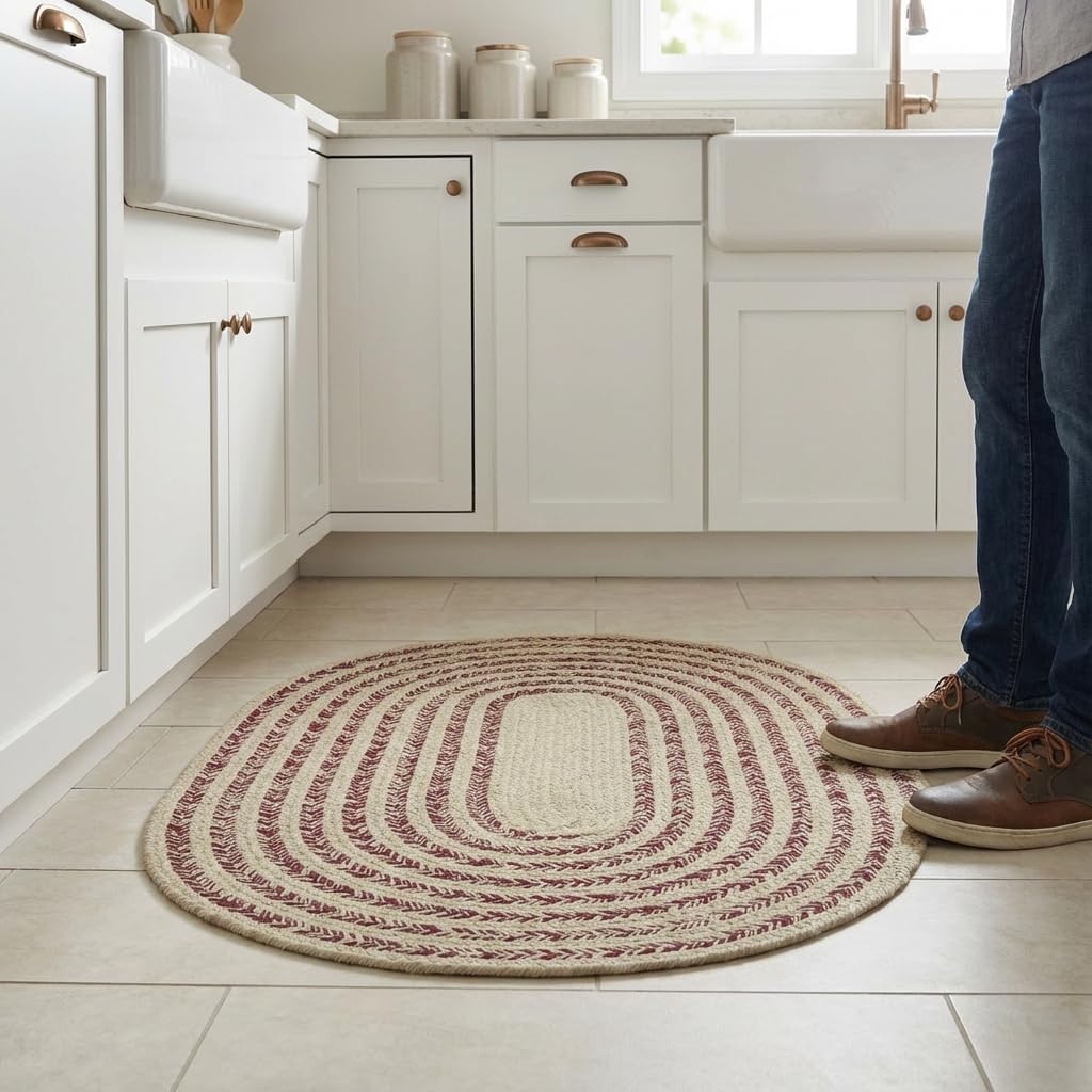 Raleigh Burgundy Cotton Braided Rug 20" X 30" #shape_Oval