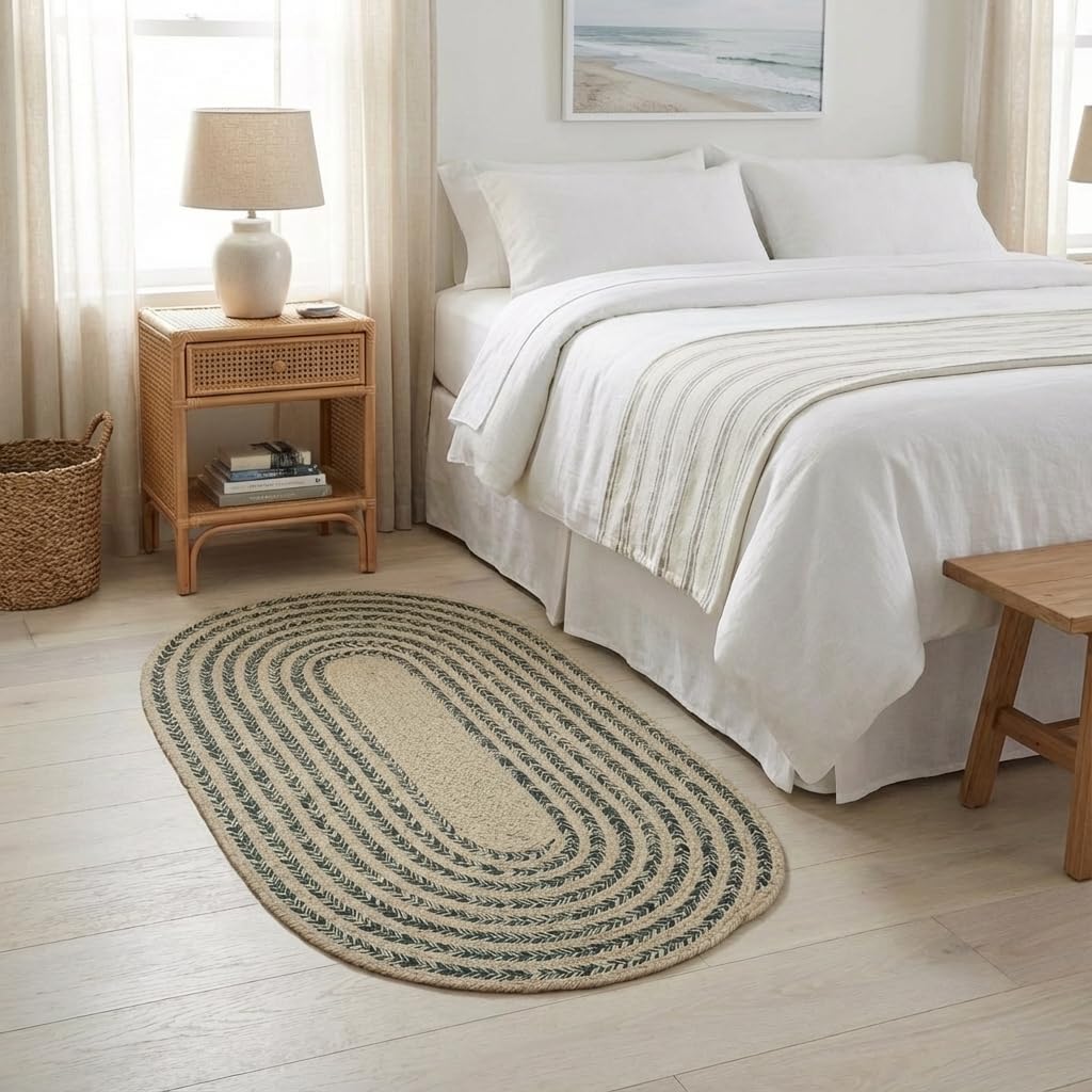Raleigh Green Cotton Braided Rug 2' X 4' #shape_Oval