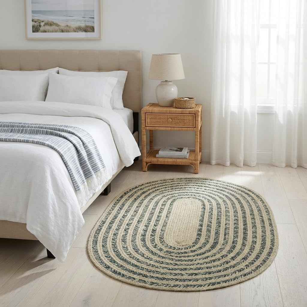 Raleigh Green Cotton Braided Rug 3' X 5' #shape_Oval