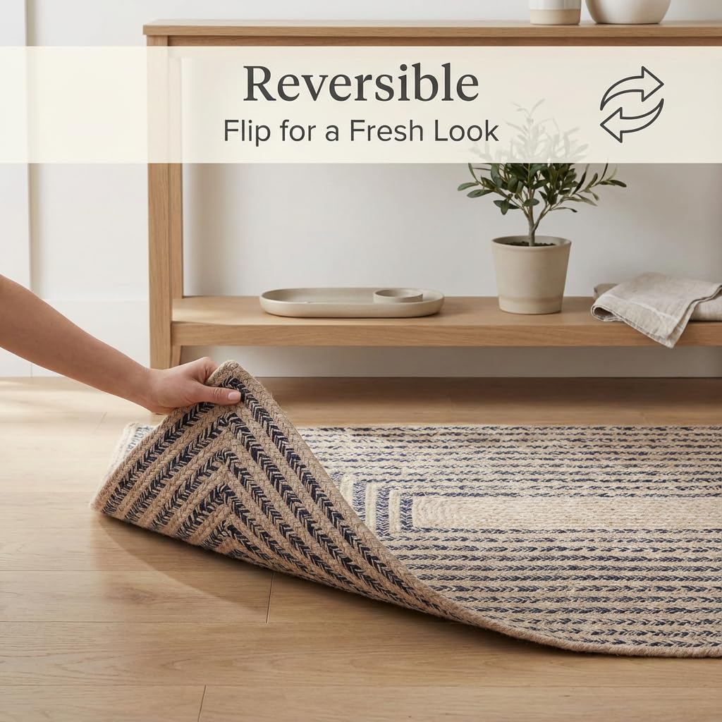Raleigh Navy Cotton Braided Rug 20" X 30" #shape_Rectangle
