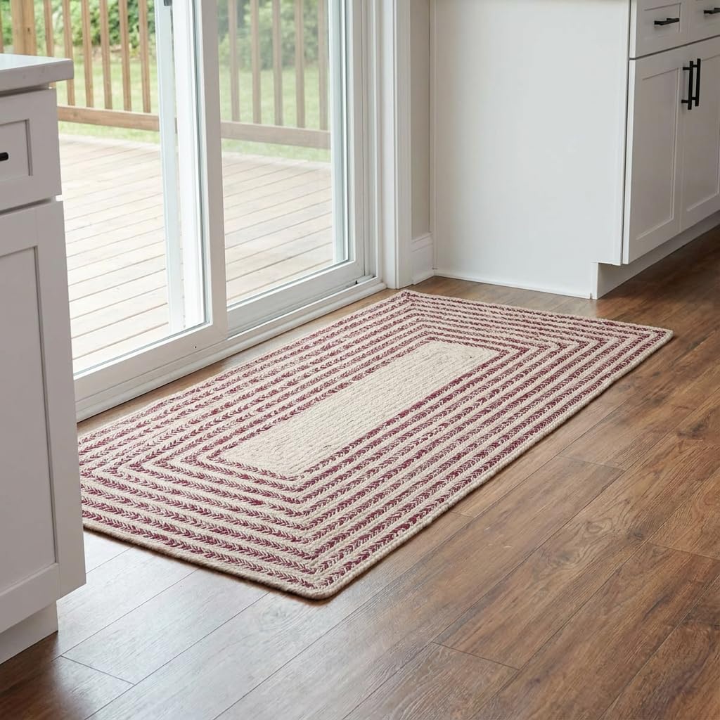 Raleigh Burgundy Cotton Braided Rug 2' X 4' #shape_Rectangle