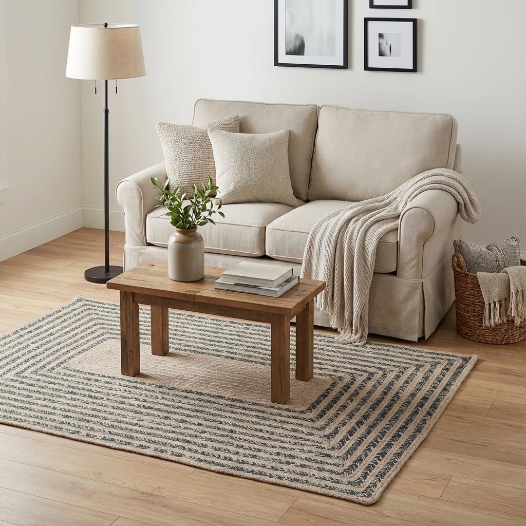 Raleigh Green Cotton Braided Rug 4' x 6' #shape_Rectangle