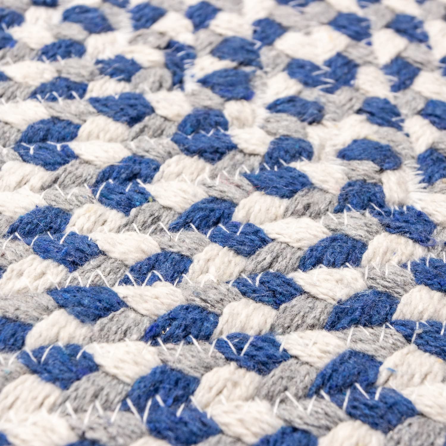 Blue, White, Gray Tri-Color Soft Cotton Braided Rug
