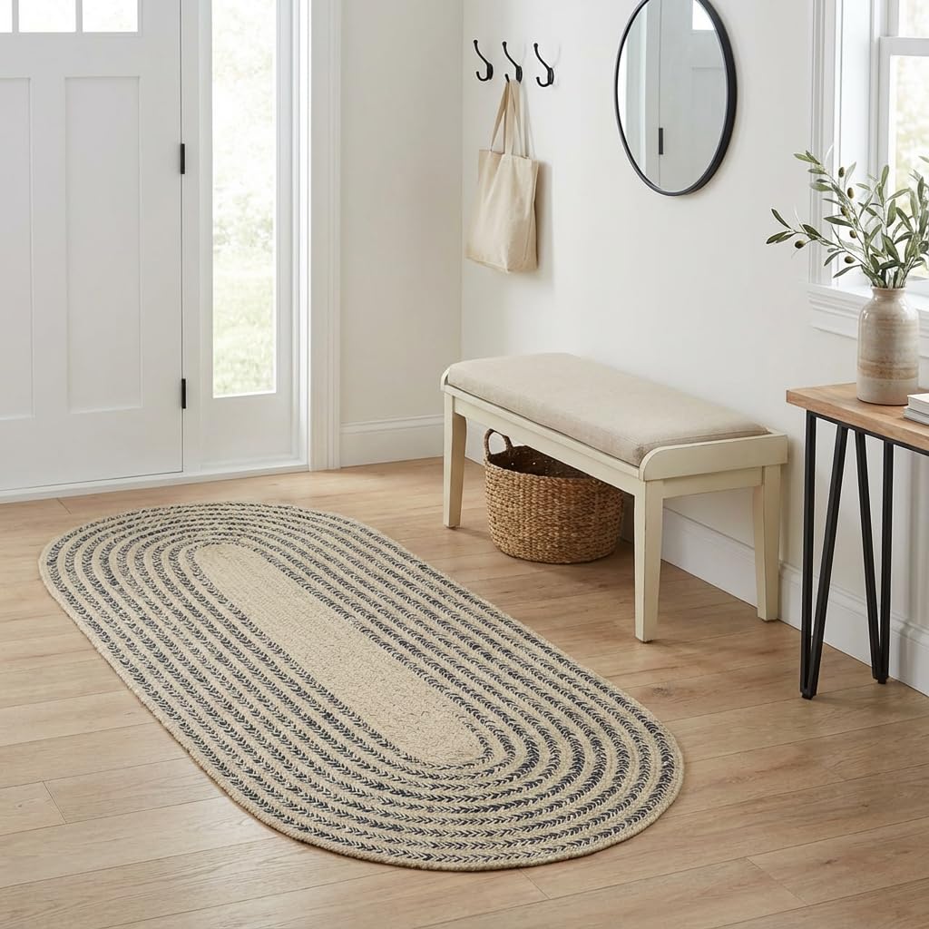 Raleigh Navy Cotton Braided Rug 2' X 4' #shape_Oval