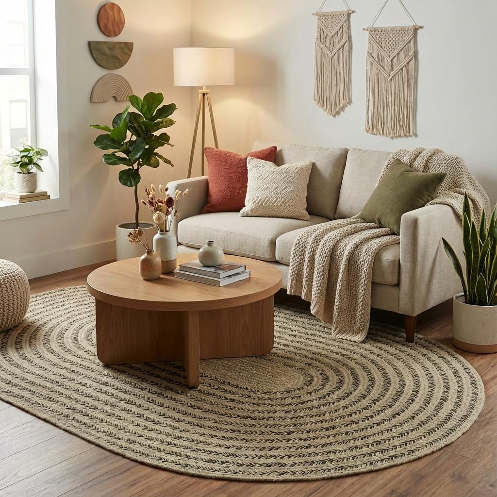Raleigh Brown Cotton Braided Rug 4' x 6' #shape_Oval