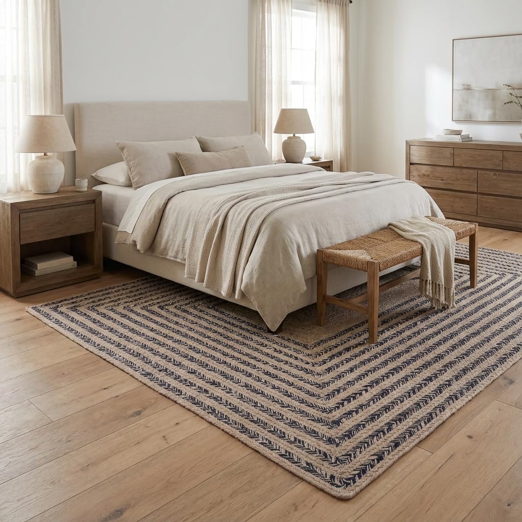 Raleigh Navy Cotton Braided Rug 6' x 9' #shape_Rectangle