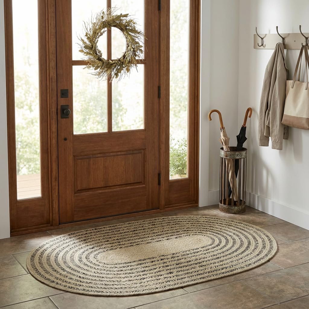 Raleigh Brown Cotton Braided Rug 20" X 30" #shape_Oval
