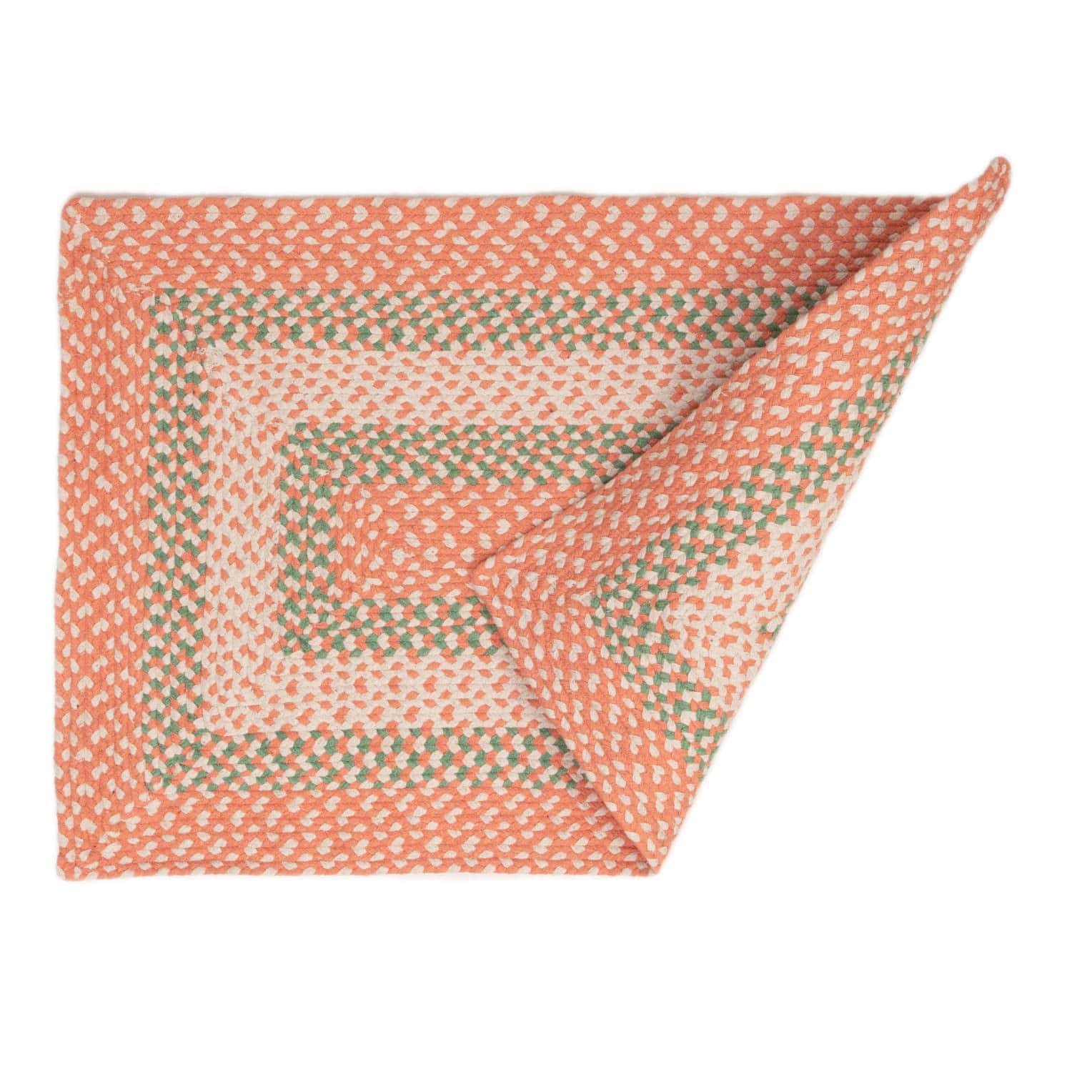 Coral, Green Braided Rug - Soft Cotton Bordered Area Rug for Kids Rooms & Nursery