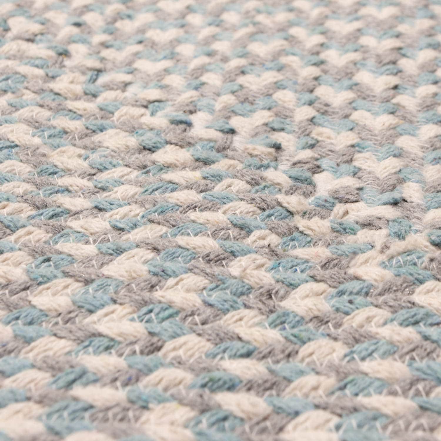 Teal, White, Gray Tri-Color Soft Cotton Braided Rug
