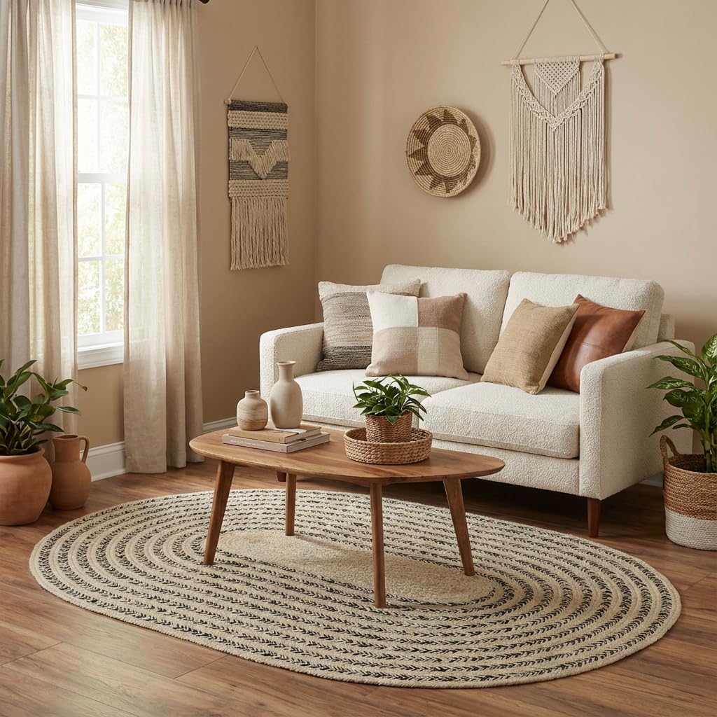 Raleigh Black Cotton Braided Rug 4' x 6' #shape_Oval