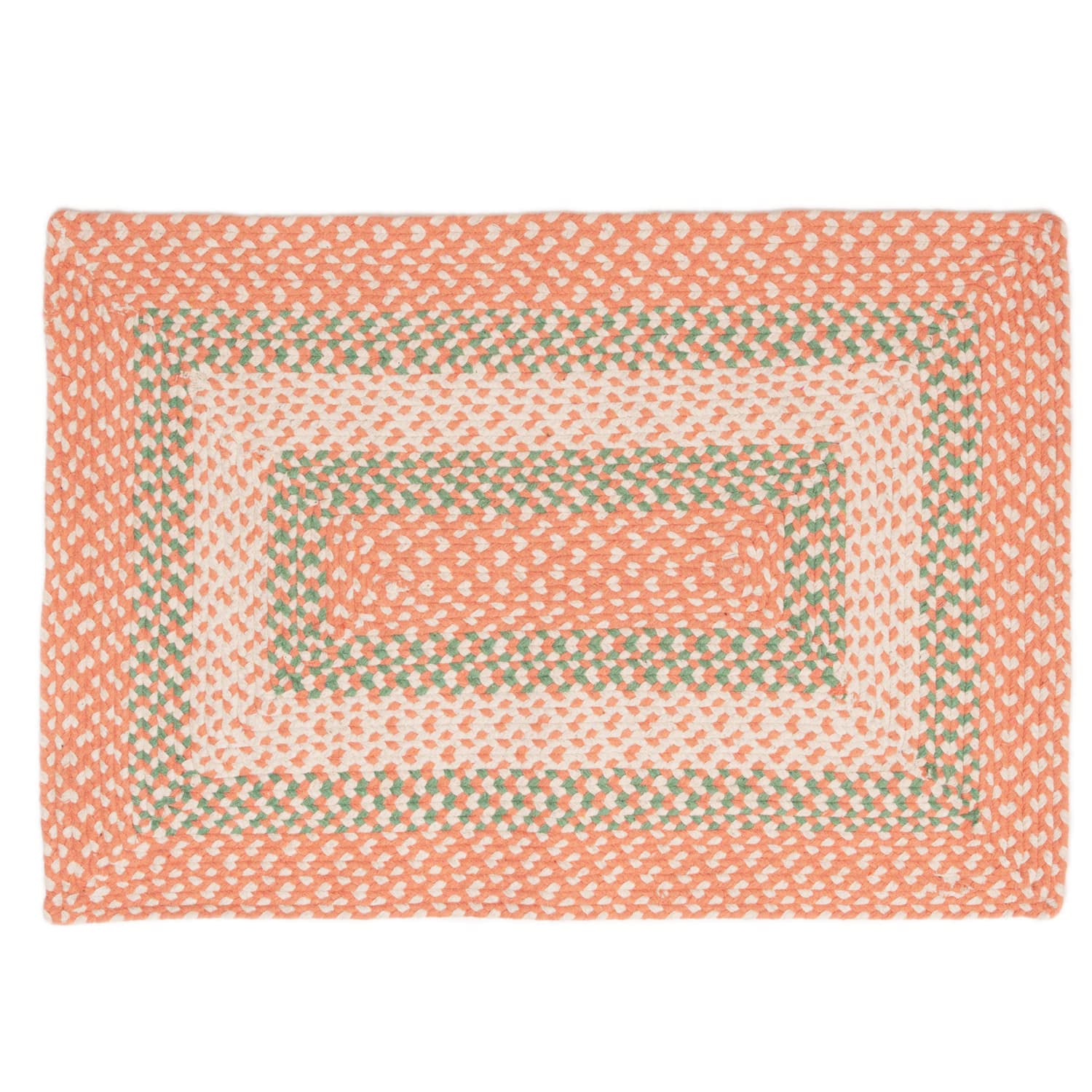 Coral, Green Braided Rug - Soft Cotton Bordered Area Rug for Kids Rooms & Nursery