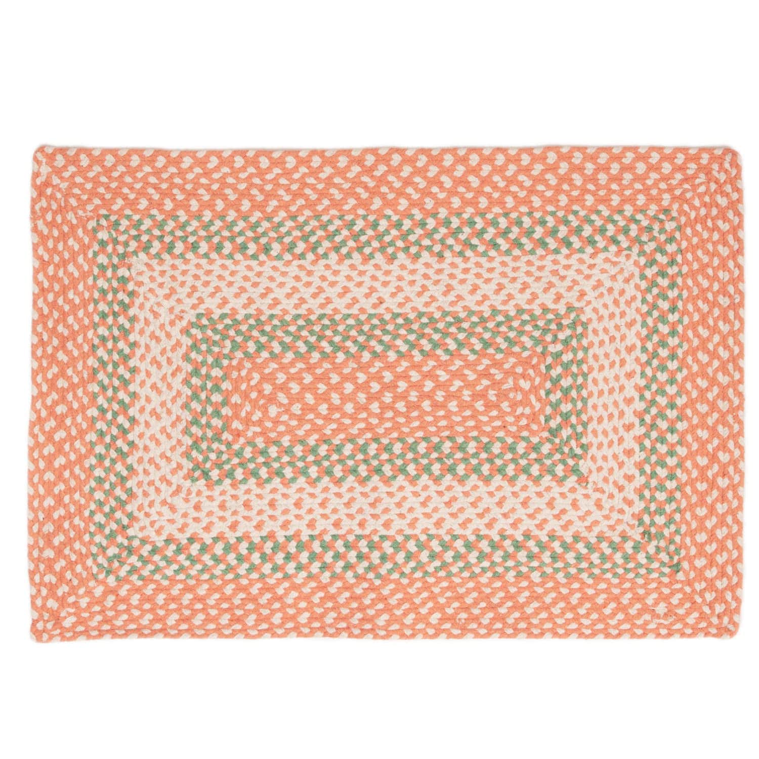 Coral, Green Braided Rug - Soft Cotton Bordered Area Rug for Kids Rooms & Nursery