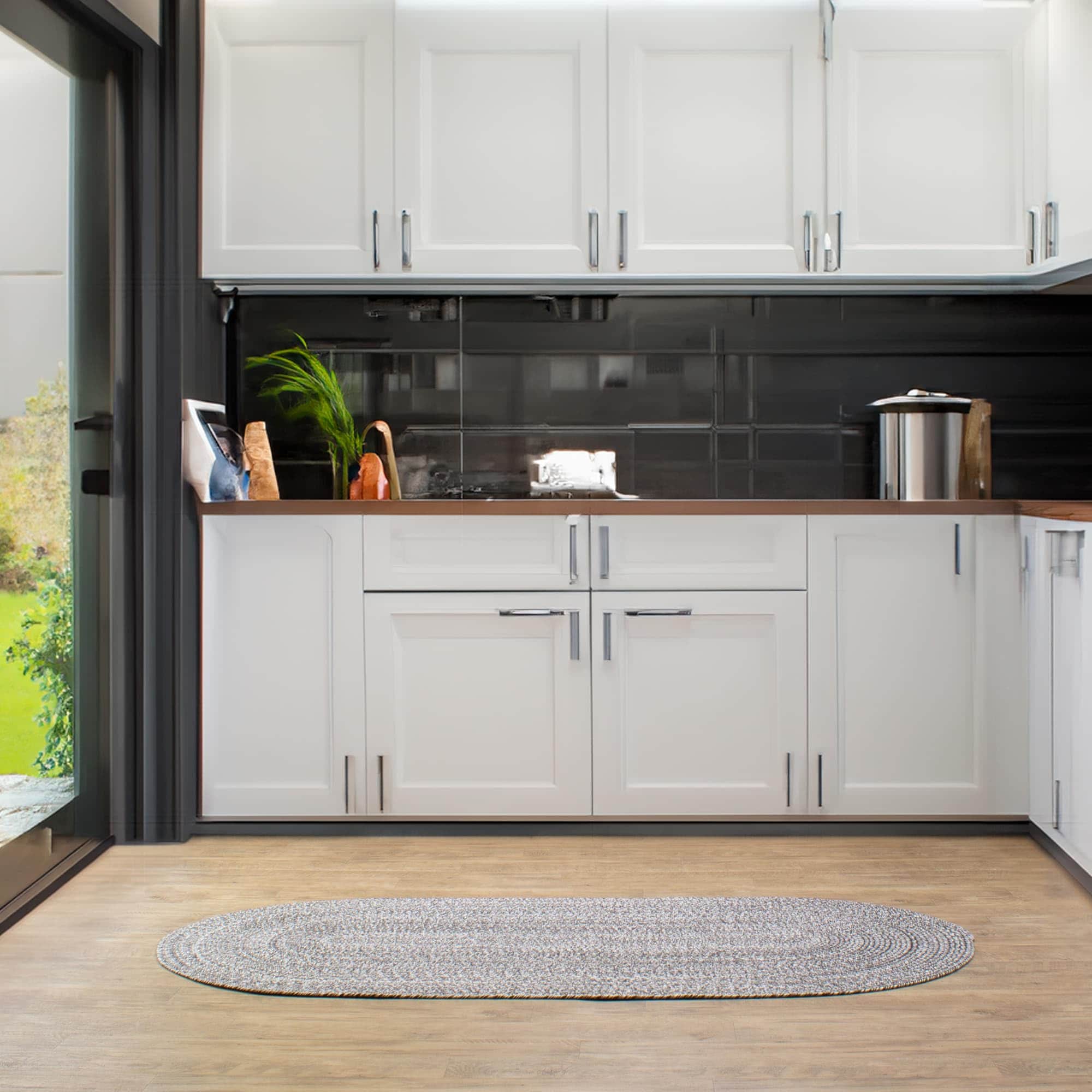 Dark Gray, Light Gray Braided Rug - Reversible Solid Constrution - Indoor Outdoor & Kitchen Ready