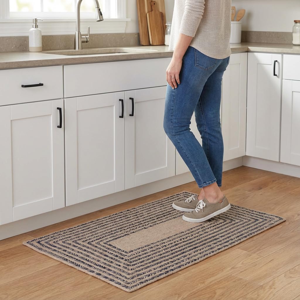 Raleigh Navy Cotton Braided Rug 20" X 30" #shape_Rectangle