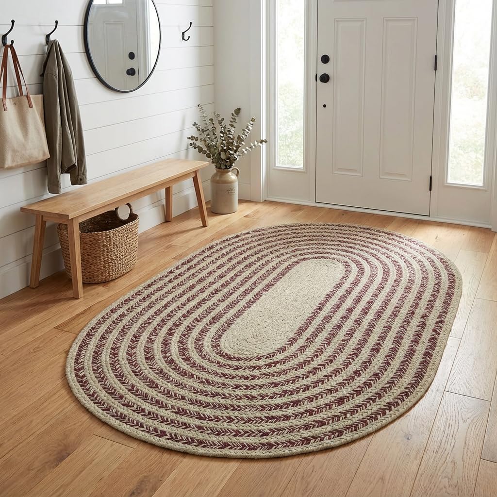 Raleigh Burgundy Cotton Braided Rug 3' X 5' #shape_Oval
