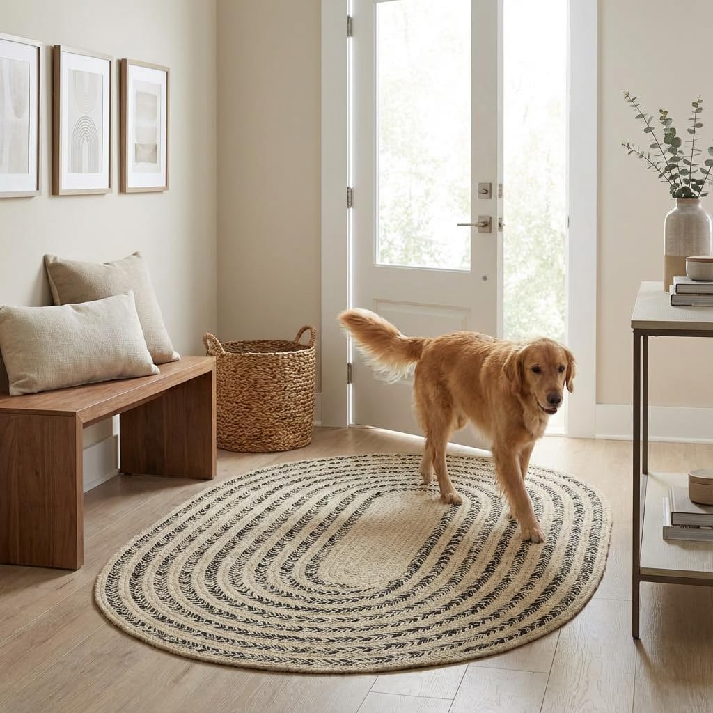 Raleigh Black Cotton Braided Rug 3' X 5' #shape_Oval