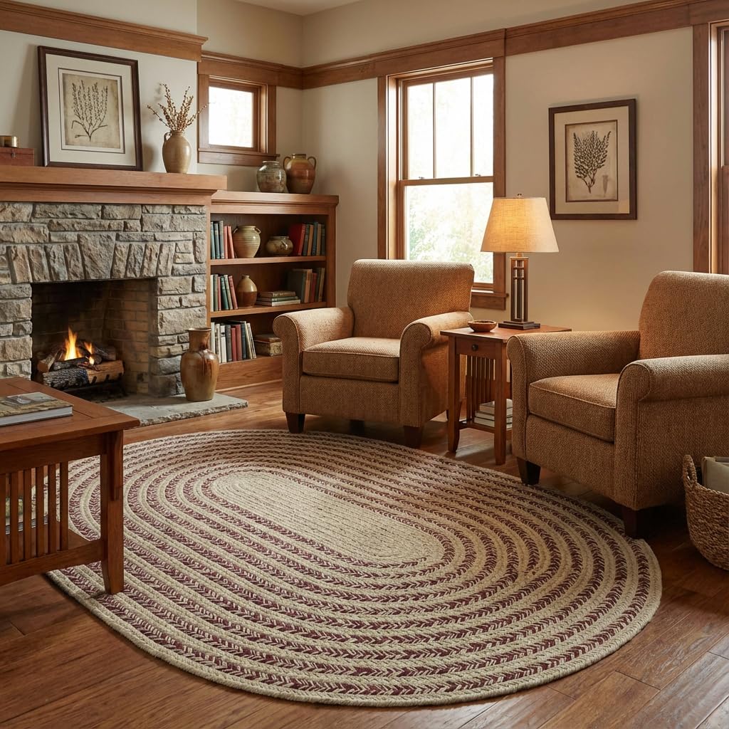 Raleigh Burgundy Cotton Braided Rug 5' x 7' #shape_Oval