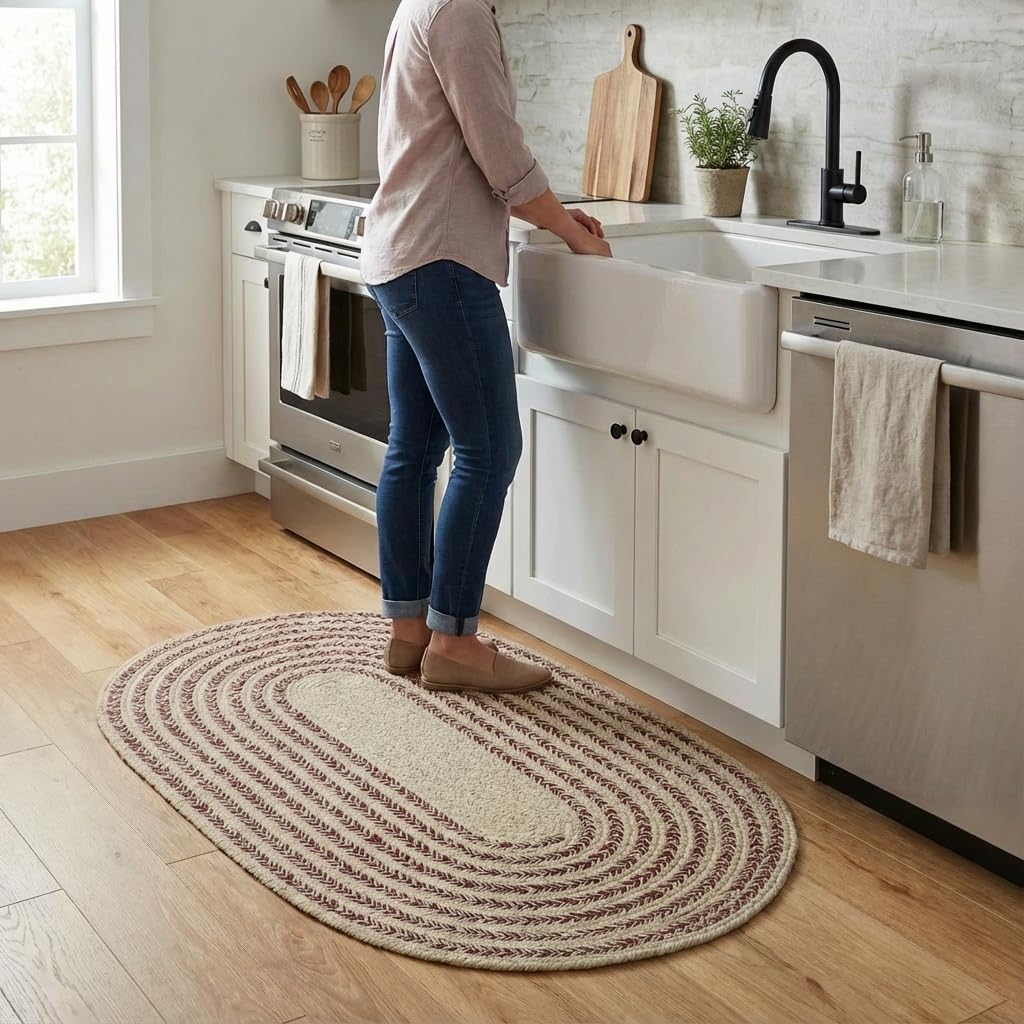 Raleigh Burgundy Cotton Braided Rug 3' X 5' #shape_Oval