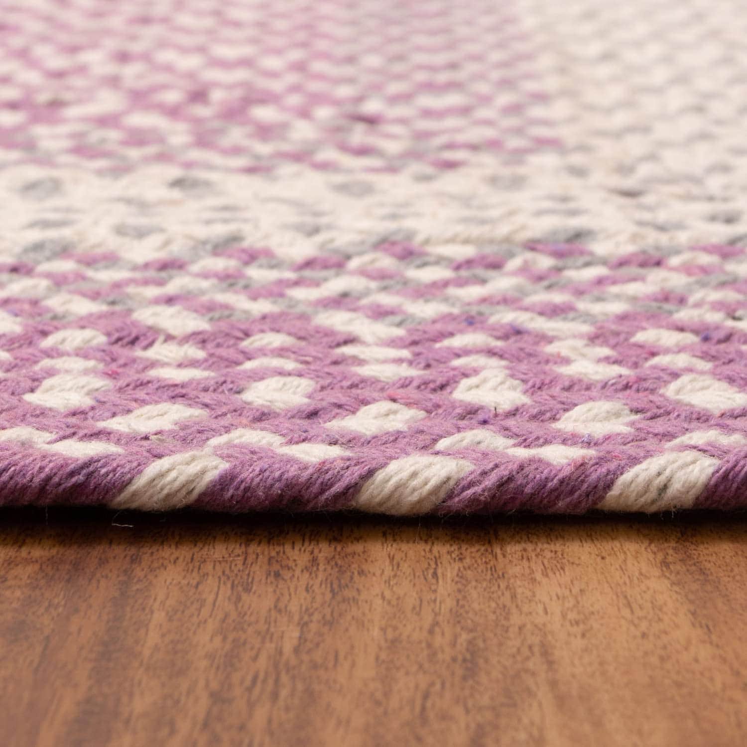 Purple, Gray Braided Rug - Soft Cotton Bordered Area Rug for Kids Rooms & Nursery
