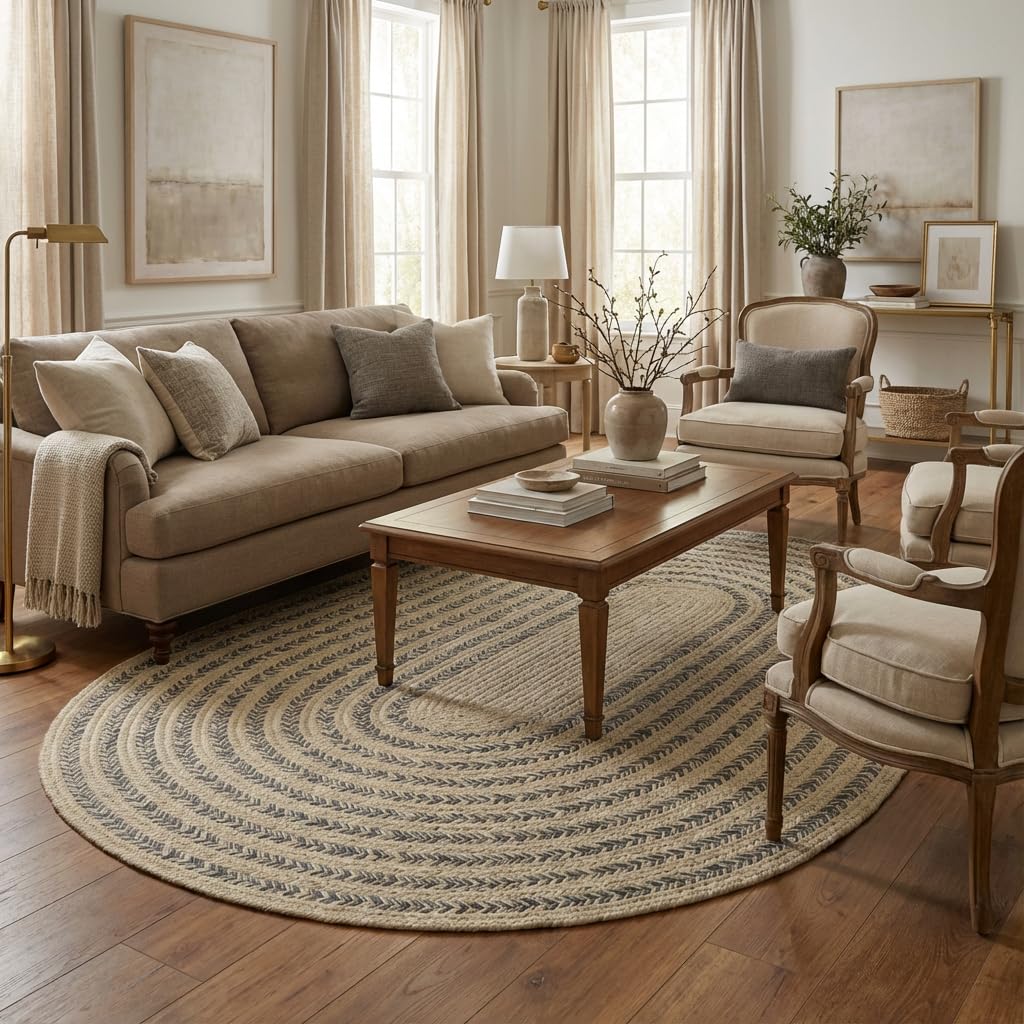 Raleigh Charcoal Cotton Braided Rug 6' x 9' #shape_Oval