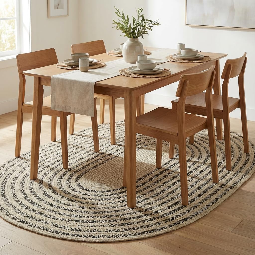 Raleigh Black Cotton Braided Rug 5' x 7' #shape_Oval