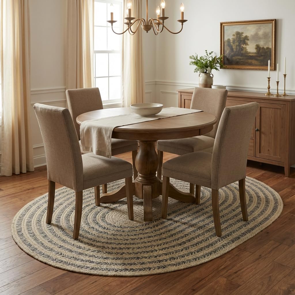 Raleigh Charcoal Cotton Braided Rug 5' x 7' #shape_Oval