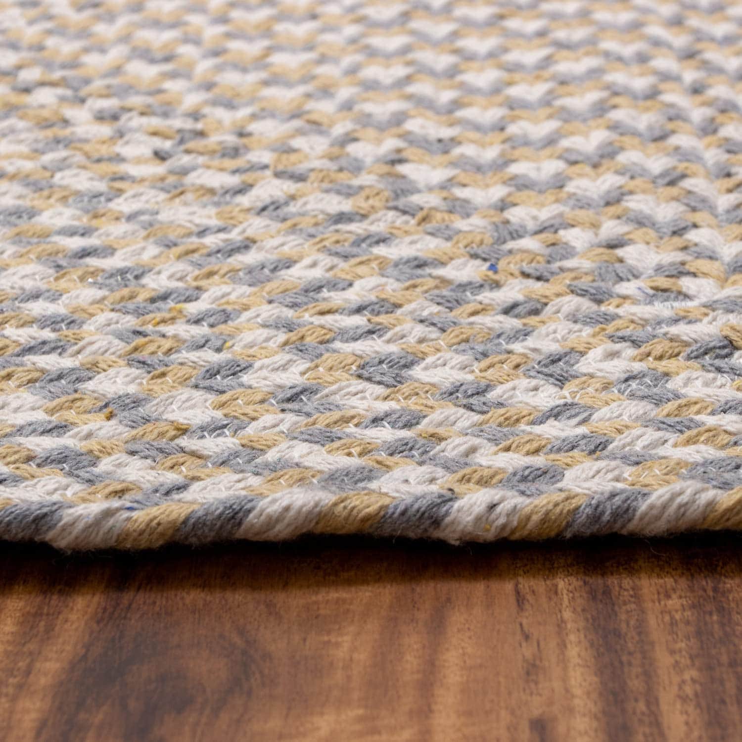 Yellow, White, Gray Tri-Color Soft Cotton Braided Rug