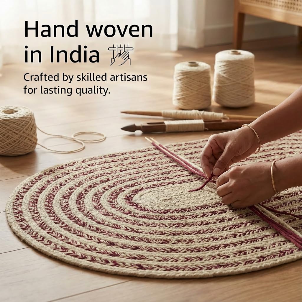 Raleigh Burgundy Cotton Braided Rug 20" X 30" #shape_Oval