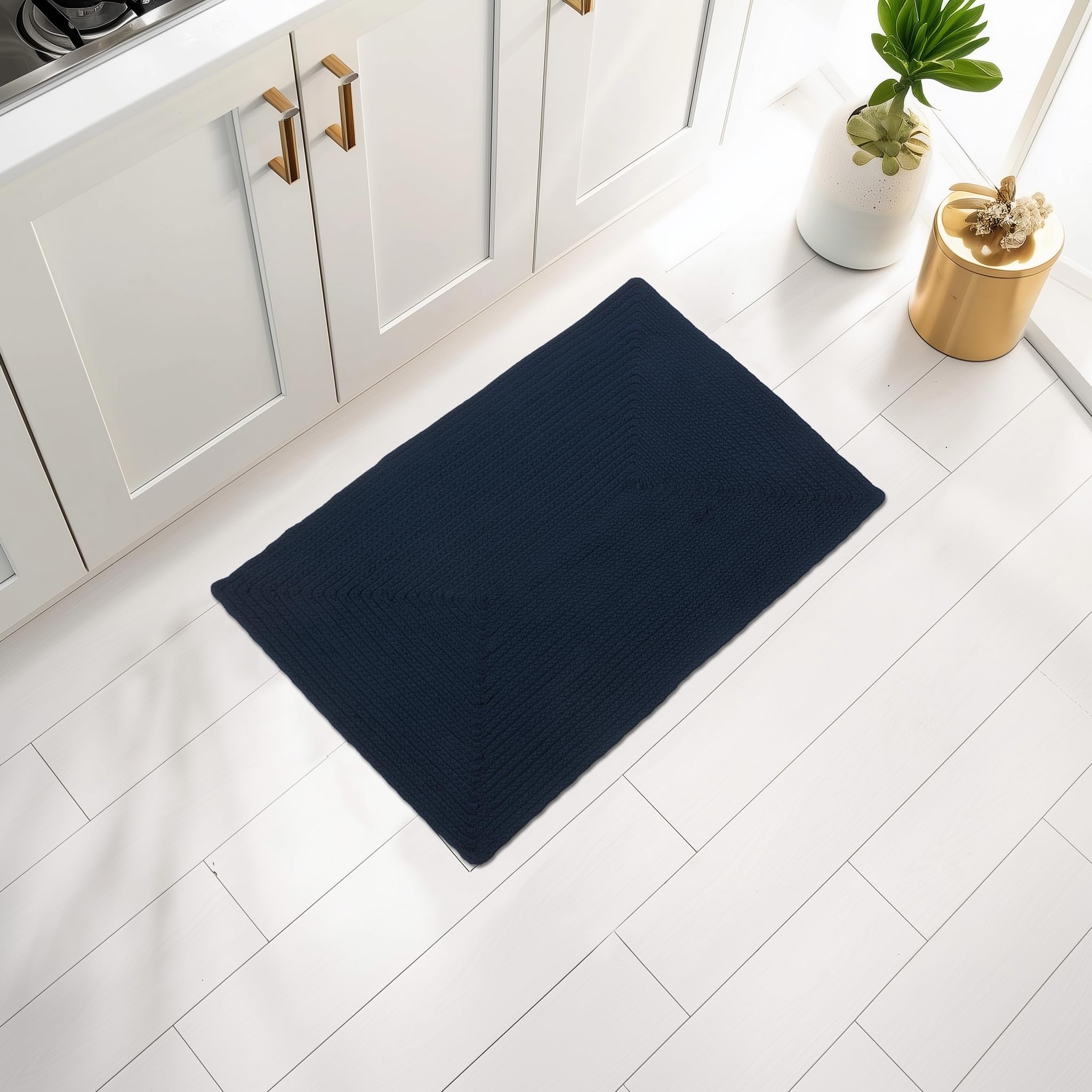 Navy Reversible Indoor Outdoor Solid Braided Rug