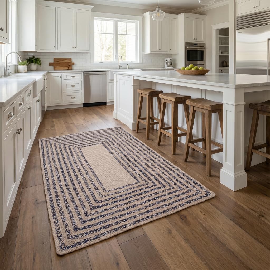 Raleigh Navy Cotton Braided Rug 4' x 6' #shape_Rectangle