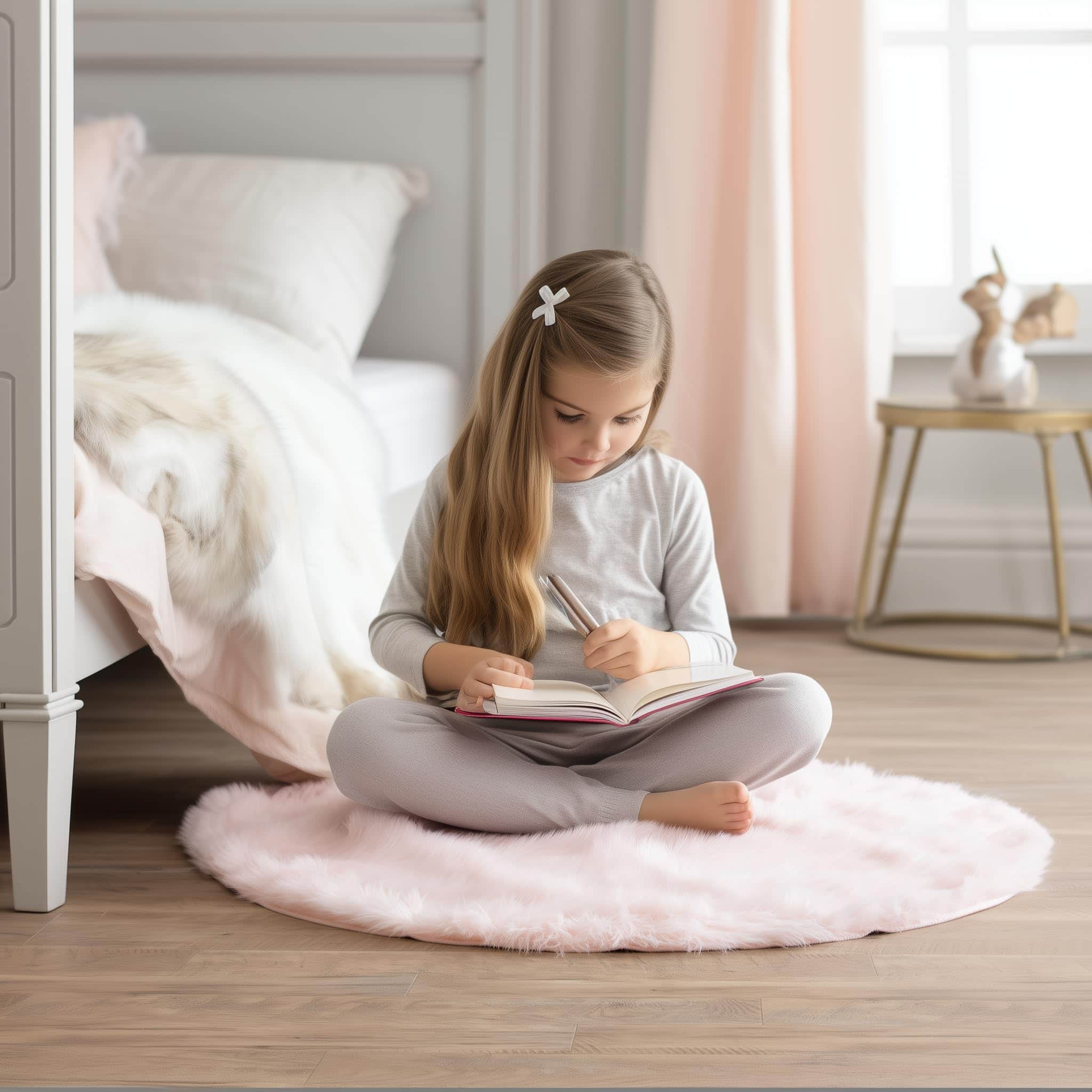 Light Pink Serene Faux Fur Solid Fake Sheepskin Rug