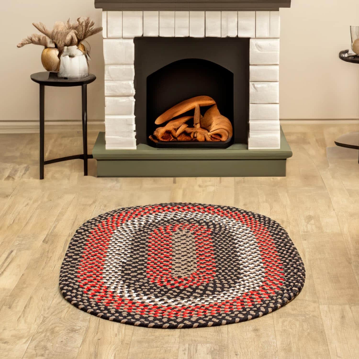 Black Charming Braided Rug for Farmhouse Living Rooms and Bedroom