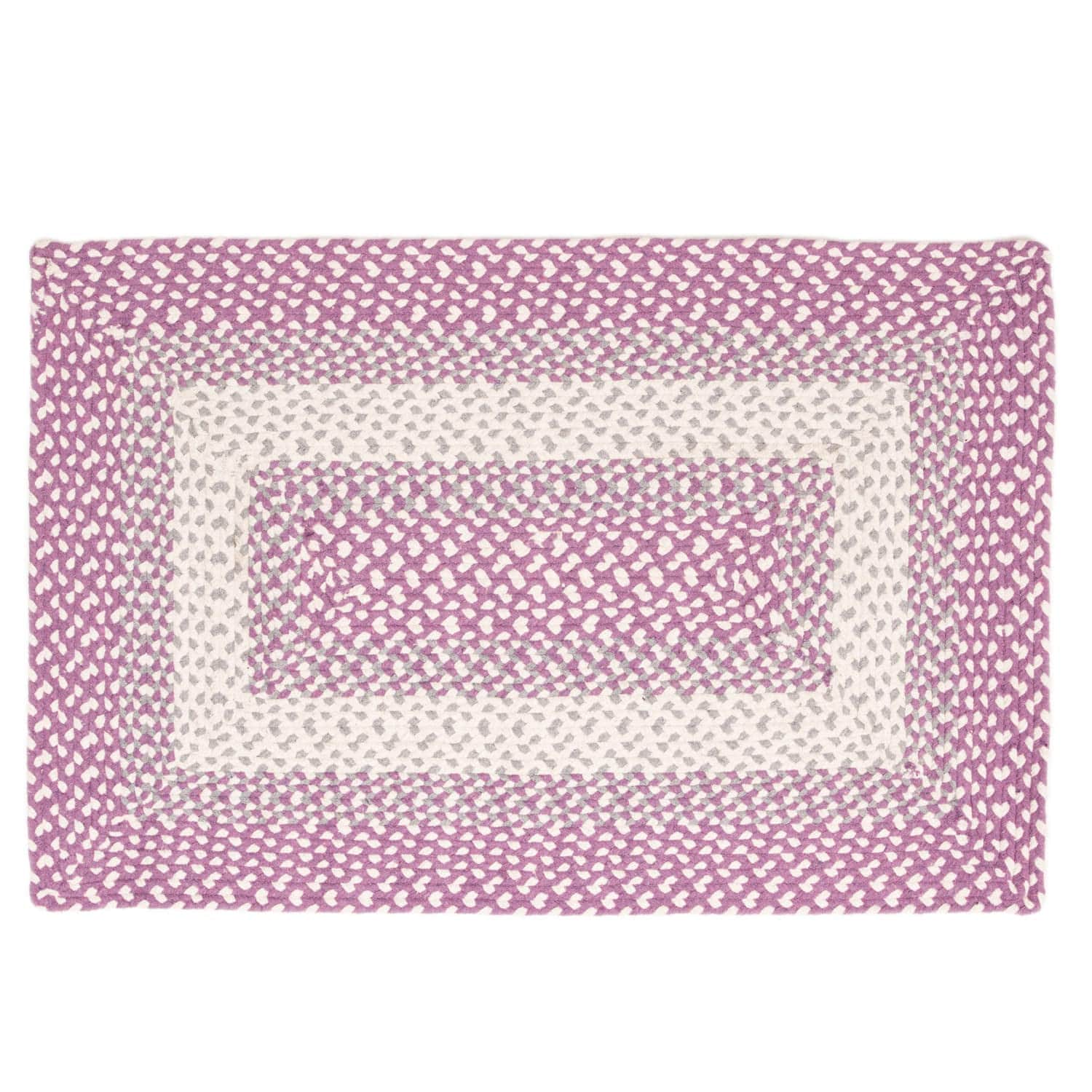Purple, Gray Braided Rug - Soft Cotton Bordered Area Rug for Kids Rooms & Nursery