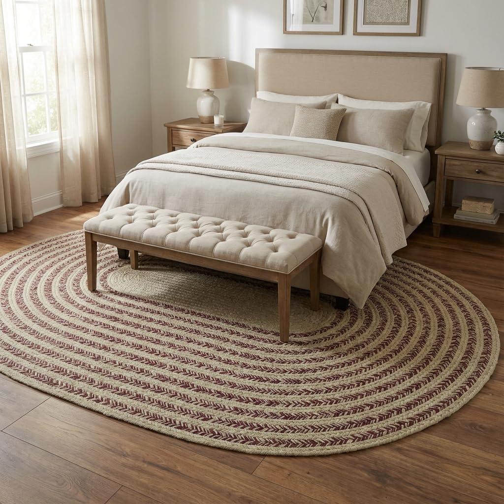 Raleigh Burgundy Cotton Braided Rug 5' x 7' #shape_Oval