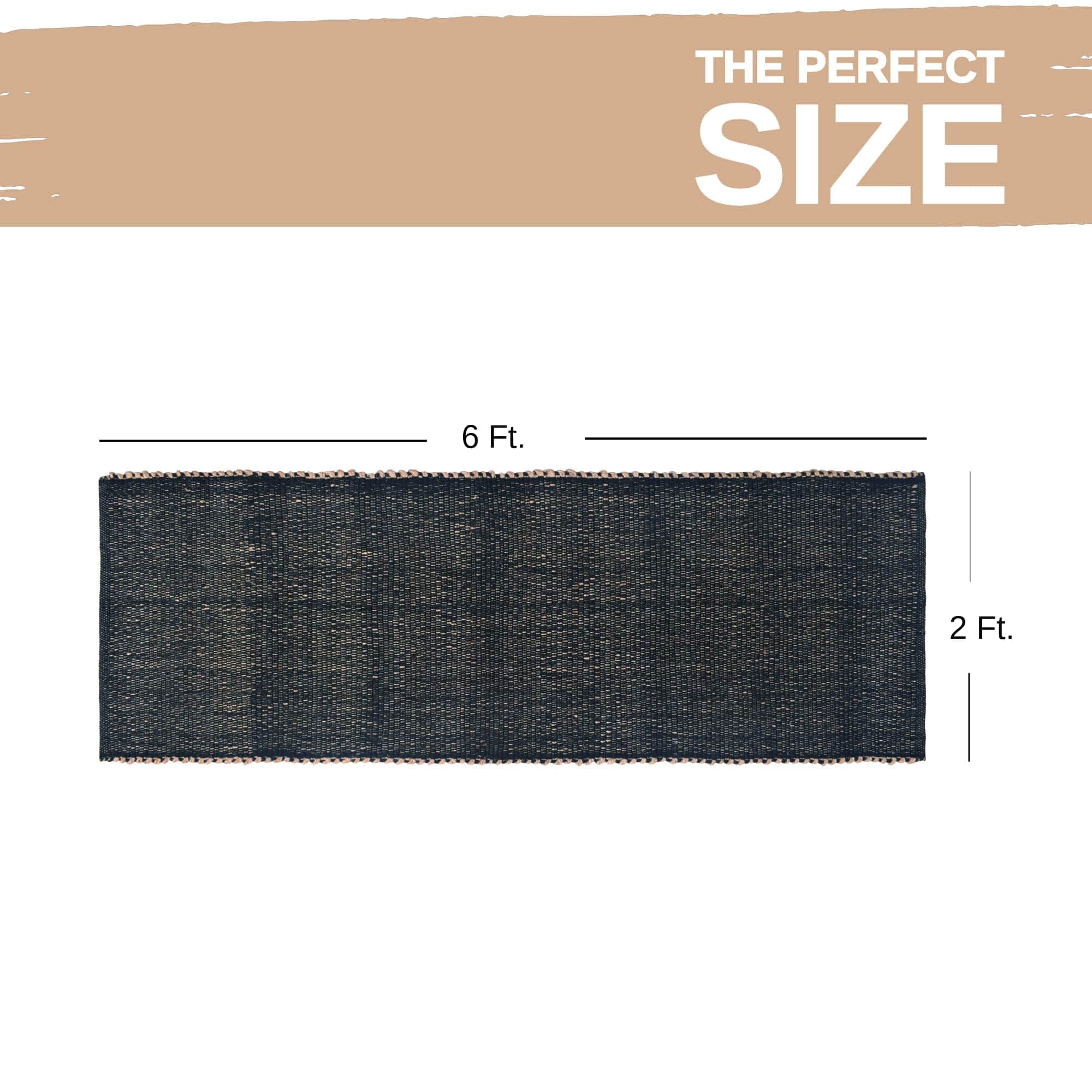 Black Jute & Cotton Woven Rug - Simple Farmhouse Reversible Rug