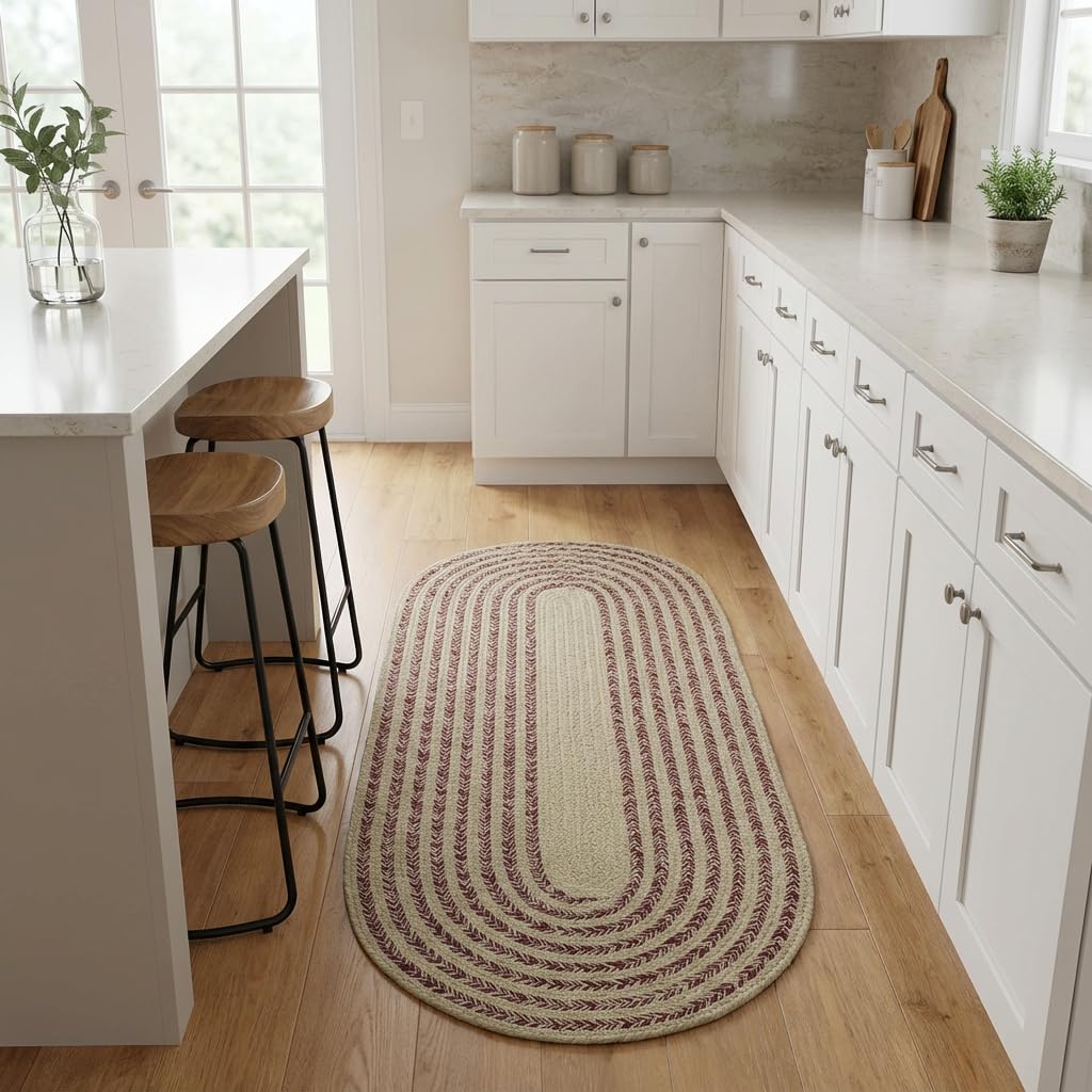 Raleigh Burgundy Cotton Braided Rug 2' X 4' #shape_Oval