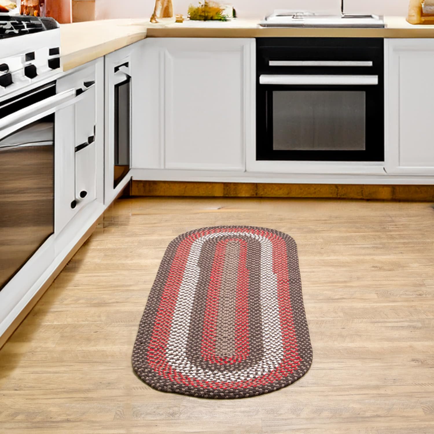 Brown Charming Braided Rug for Farmhouse Living Rooms and Bedroom