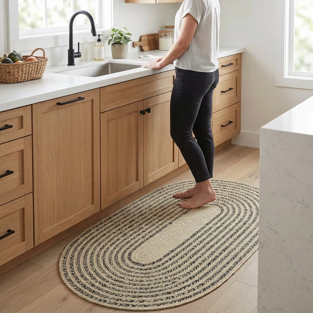 Raleigh Black Cotton Braided Rug 2' X 4' #shape_Oval