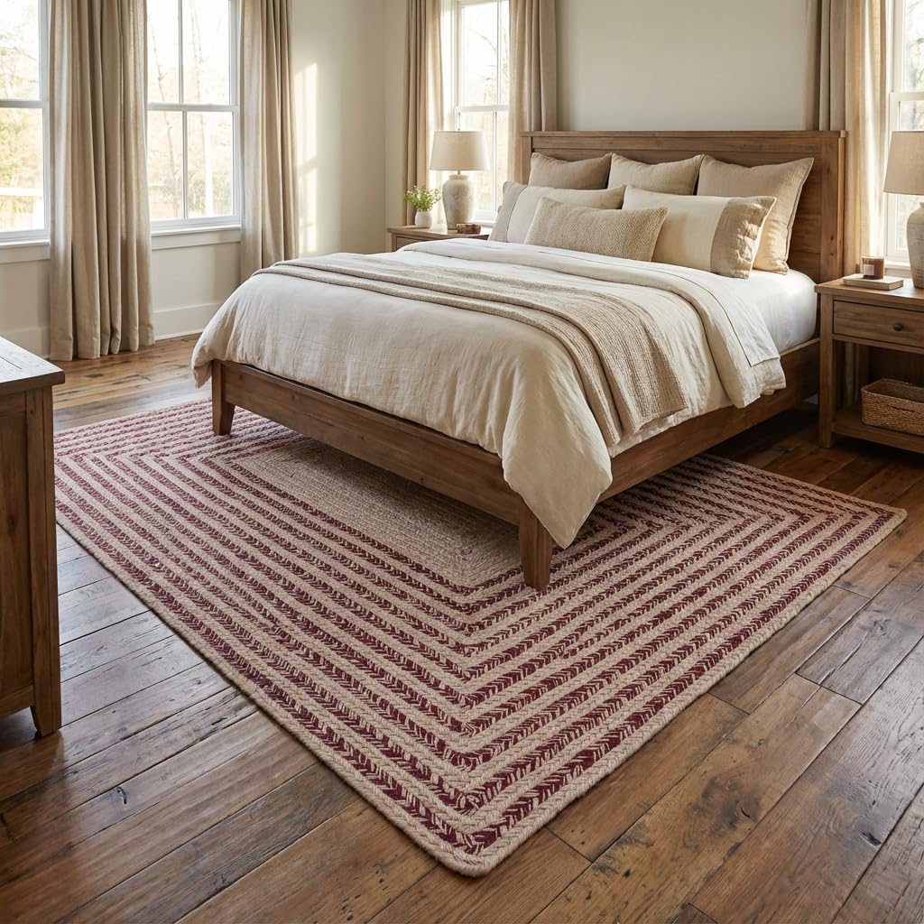 Raleigh Burgundy Cotton Braided Rug 6' x 9' #shape_Rectangle