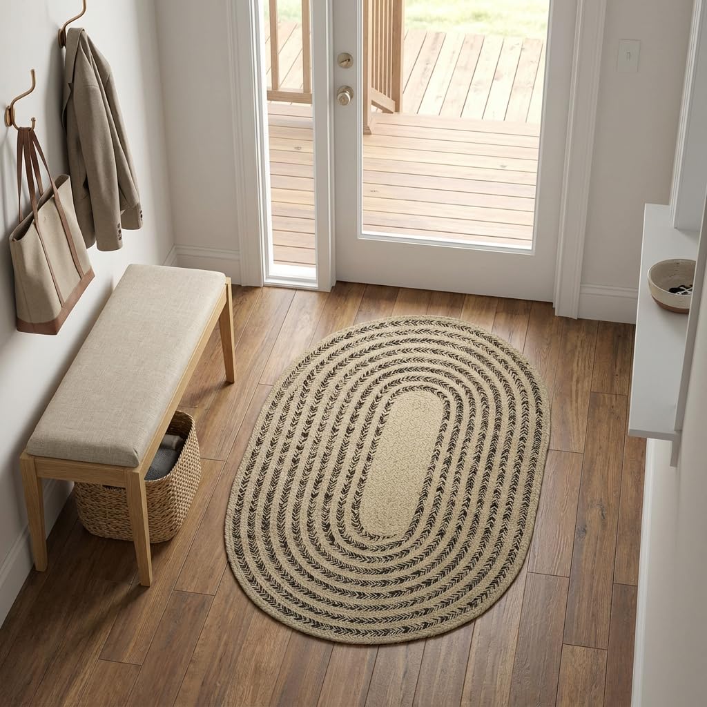 Raleigh Brown Cotton Braided Rug 20" X 30" #shape_Oval