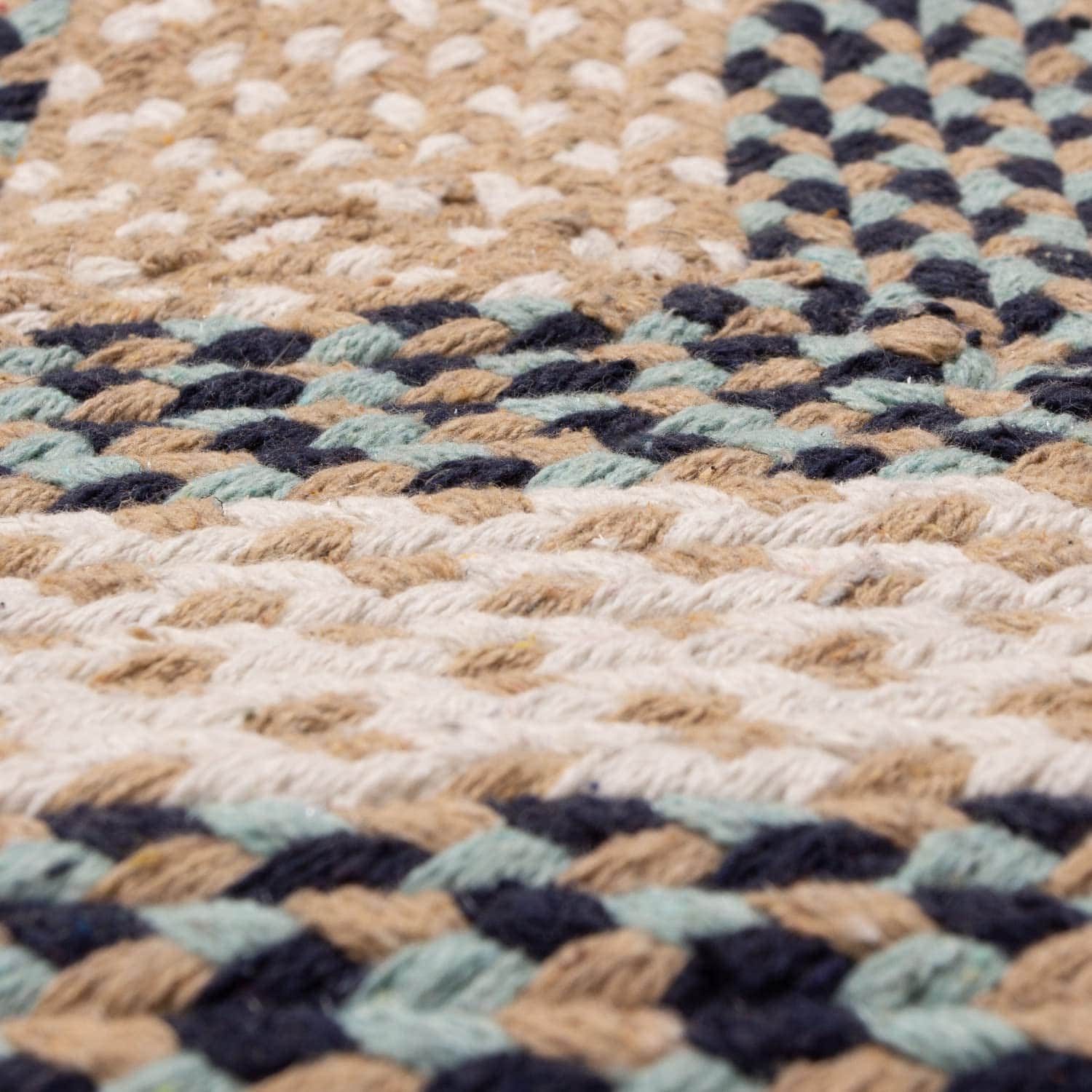 Blue, Cream Braided Rug - Soft Cotton Bordered Area Rug for Rustic Farmhouses
