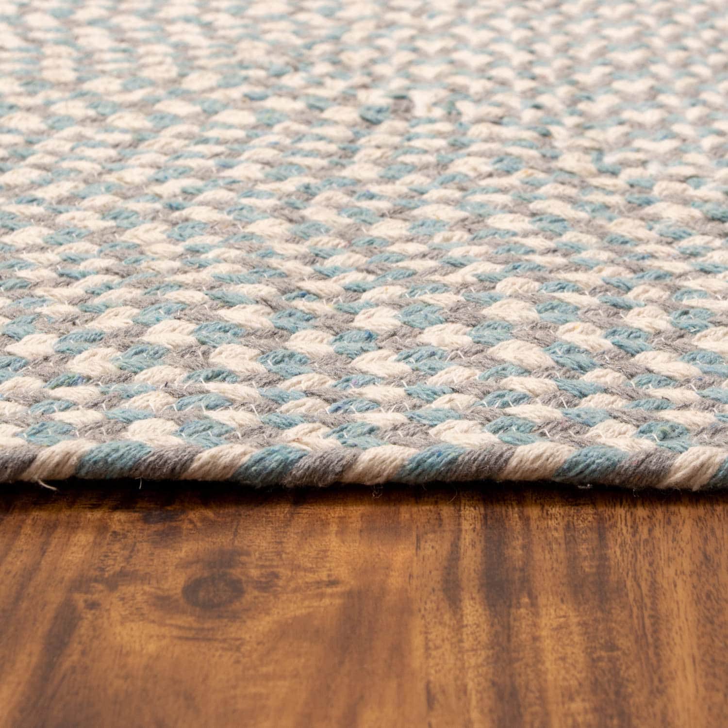 Teal, White, Gray Tri-Color Soft Cotton Braided Rug