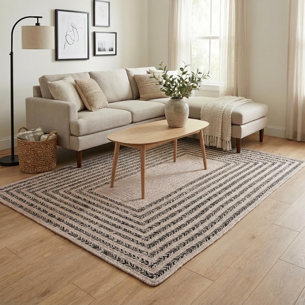 Raleigh Black Cotton Braided Rug 5' x 7' #shape_Rectangle