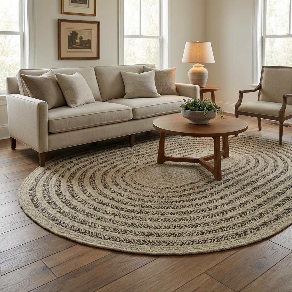 Raleigh Brown Cotton Braided Rug 5' x 7' #shape_Oval