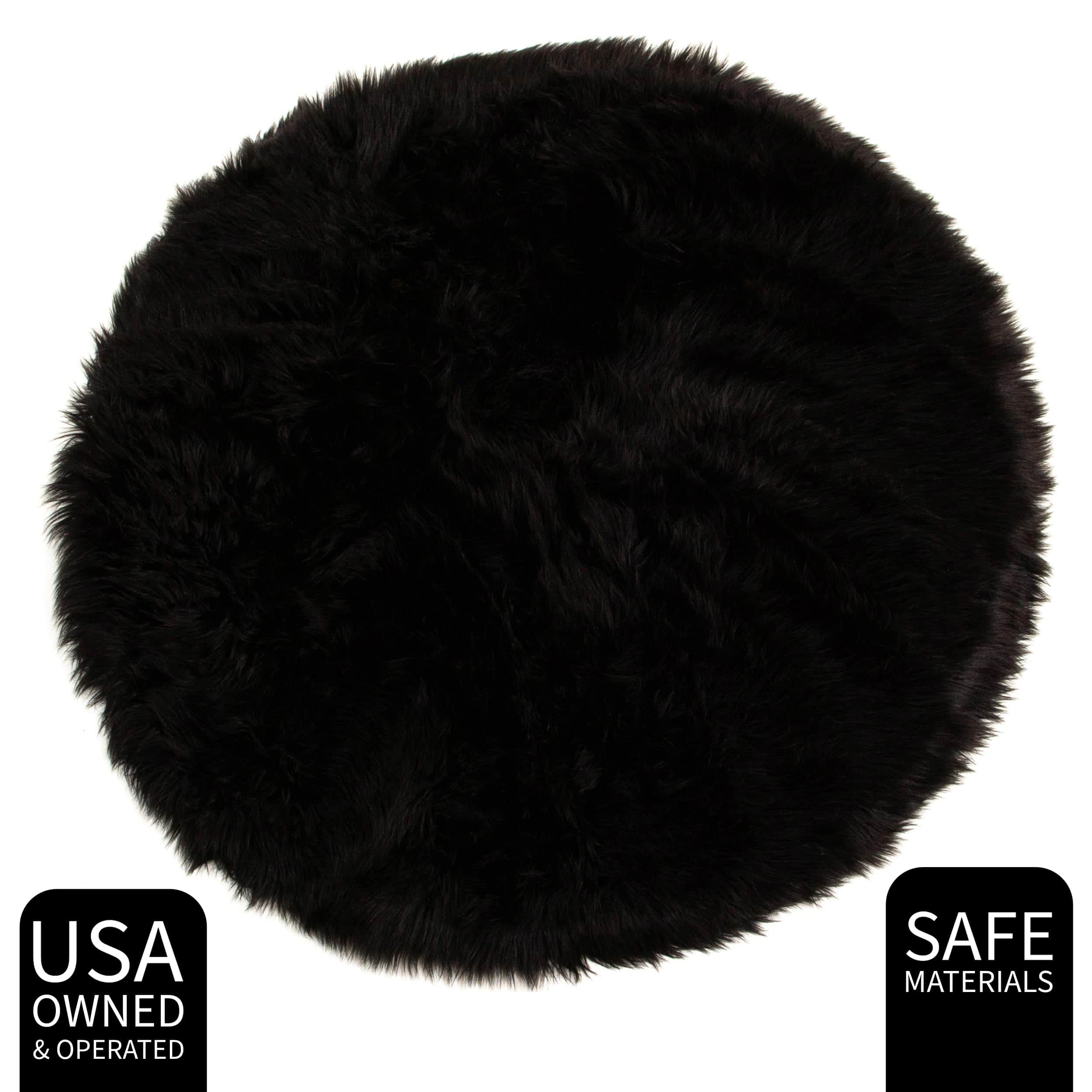 Black Serene Faux Fur Solid Fake Sheepskin Rug