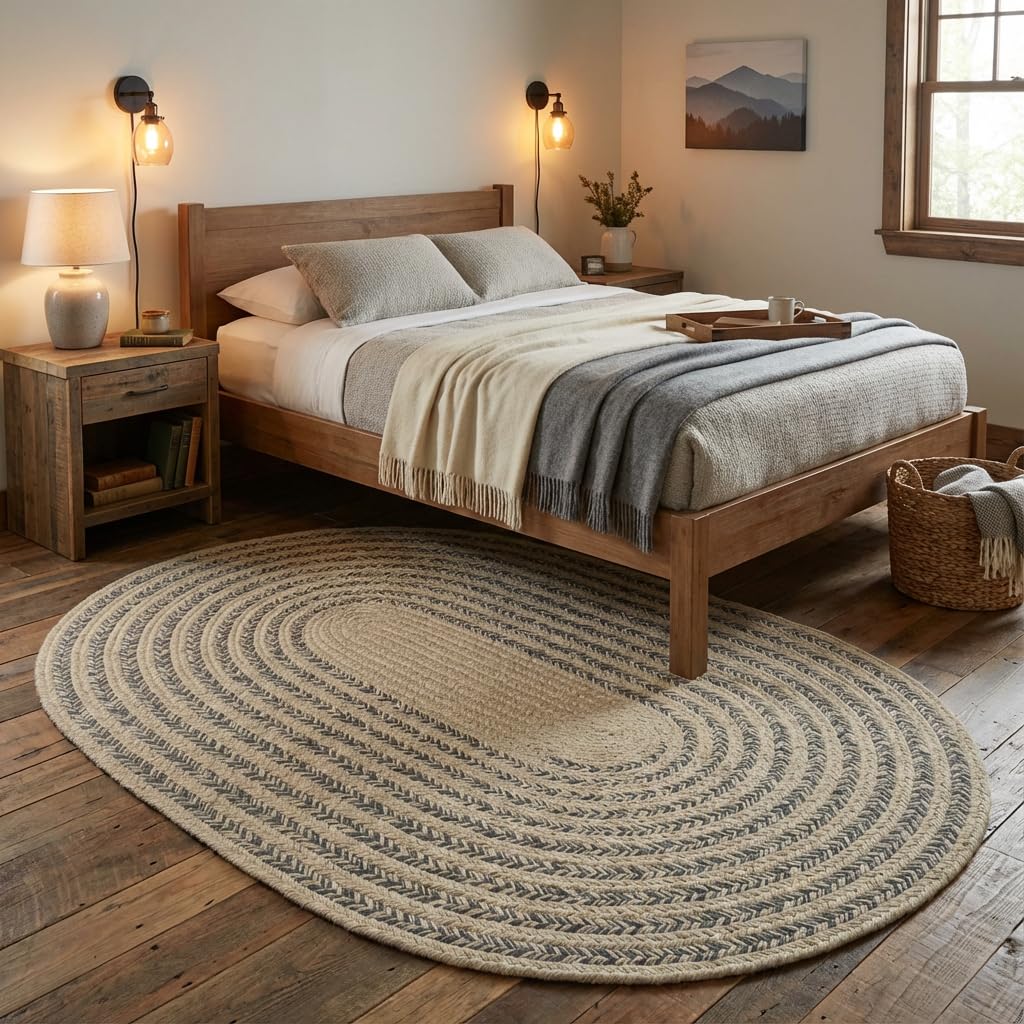 Raleigh Charcoal Cotton Braided Rug 5' x 7' #shape_Oval