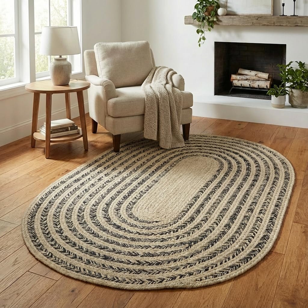 Raleigh Navy Cotton Braided Rug 4' x 6' #shape_Oval