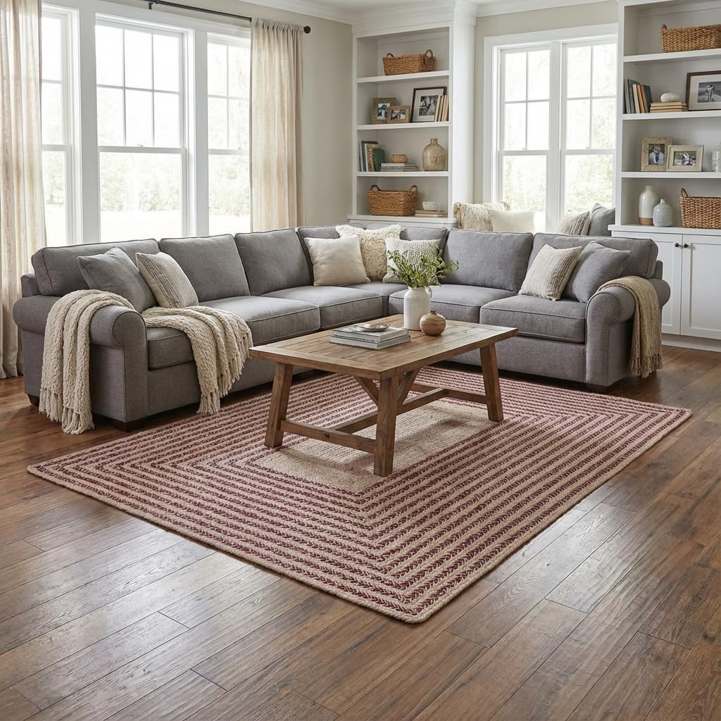 Raleigh Burgundy Cotton Braided Rug 6' x 9' #shape_Rectangle