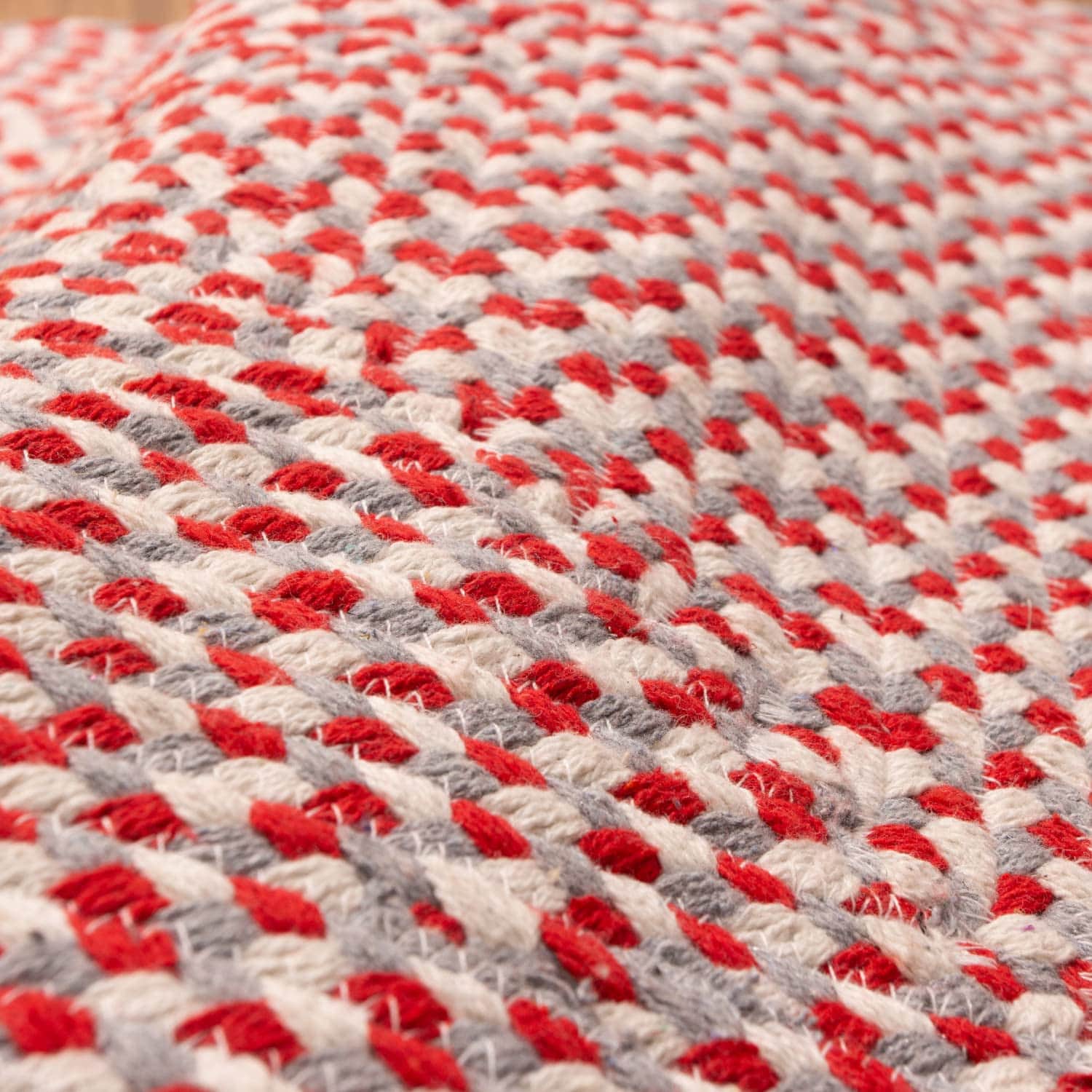 Red, White, Gray Tri-Color Soft Cotton Braided Rug